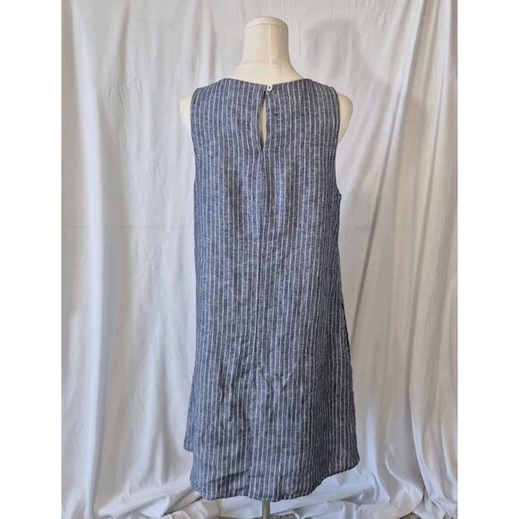 Quince Womens 100% European Linen Blue Striped Shift Dress Medium - Picture 7 of 9